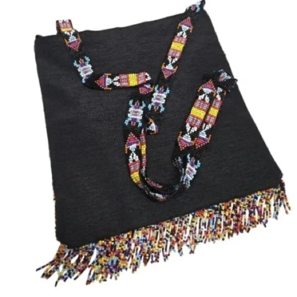 Gorgeous Hand Beaded Multicolor Black Crossbody Bag